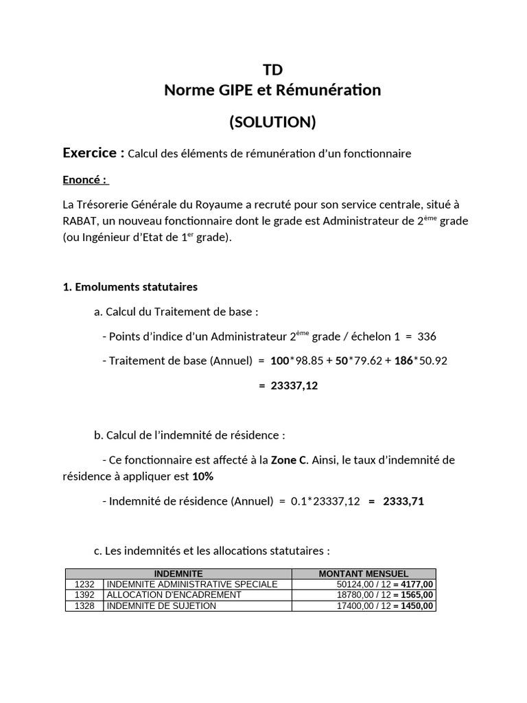 Calcul de Rémunération Fonctionnaire | PDF | Rémunération des salariés ...