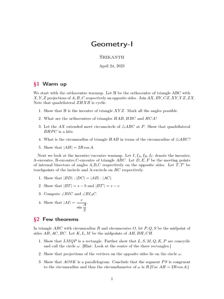 Advanced Geometry Concepts and Theorems | PDF | Triangle | Geometry