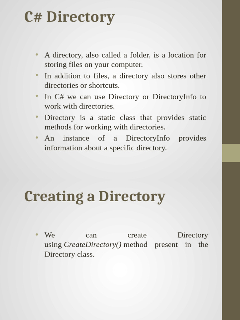 C# Directory Management Guide | PDF | C Sharp (Programming Language ...