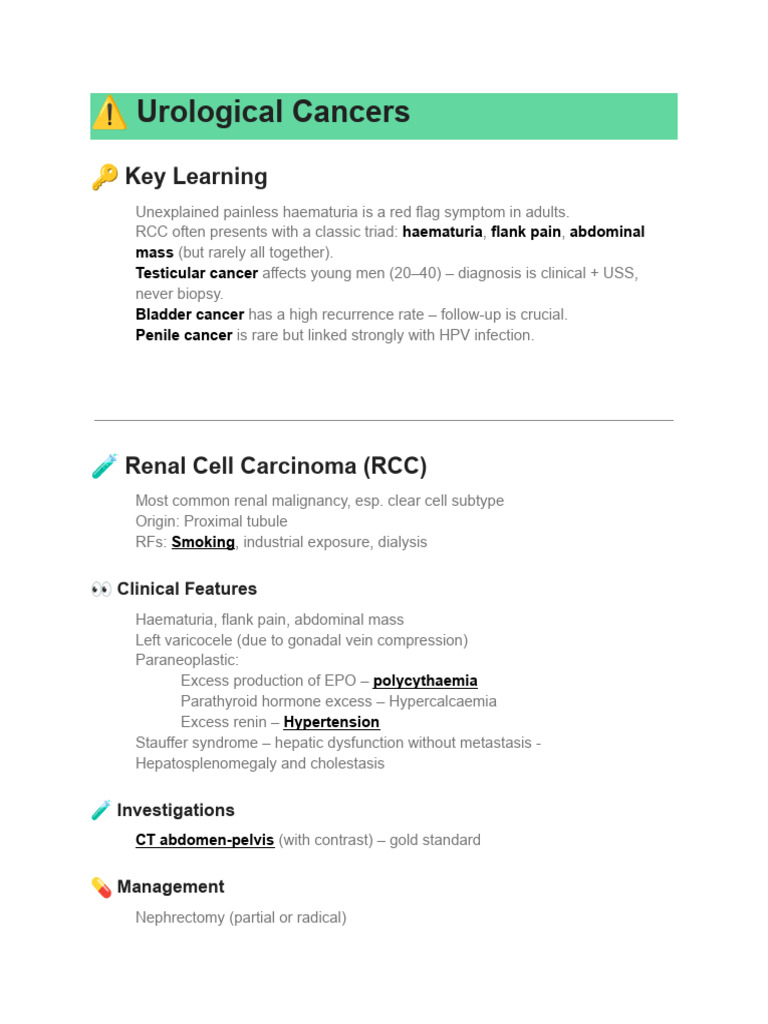 Urological Cancers: Symptoms & Management | PDF | Prostate Specific ...