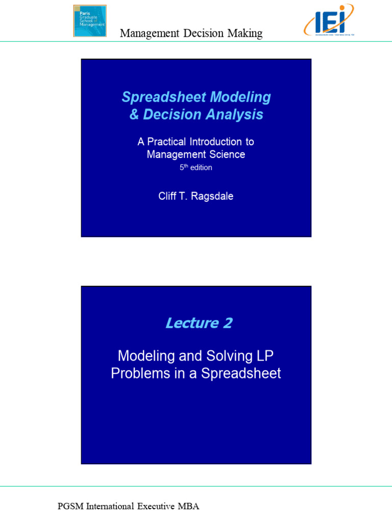 Spreadsheet LP Problem Solving Guide | PDF | Spreadsheet | Microsoft Excel