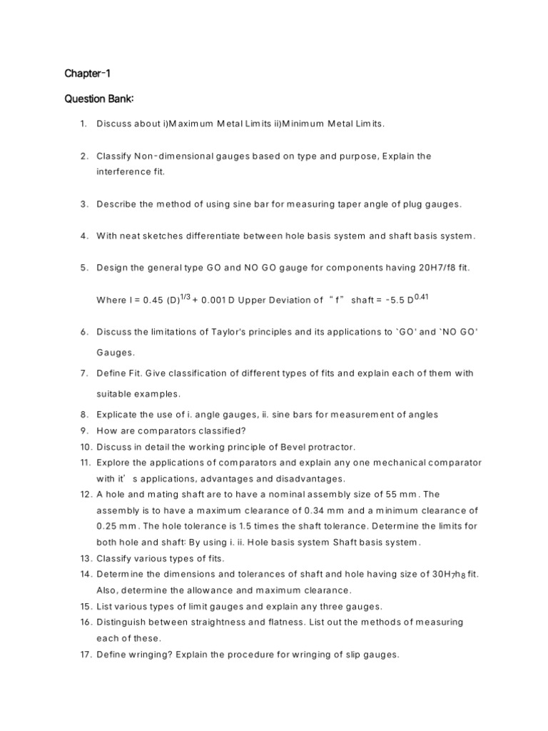 Metrology Question Bank for Engineers | PDF