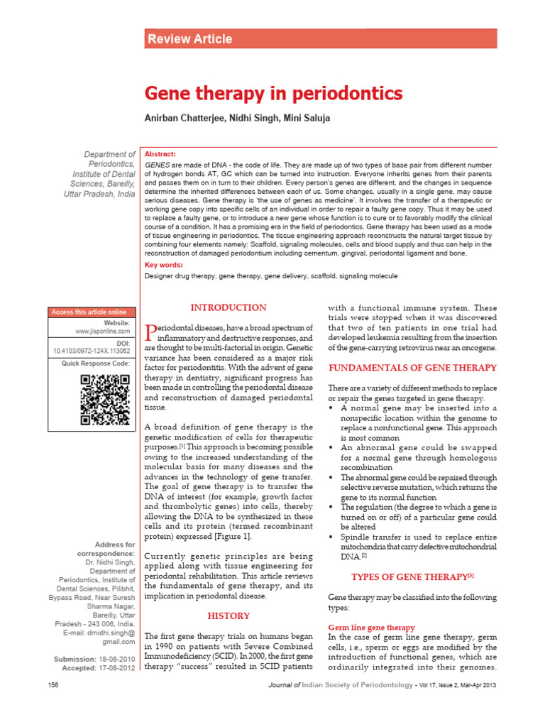 Gene Therapy Applications in Periodontics | PDF | Gene Therapy | Virus