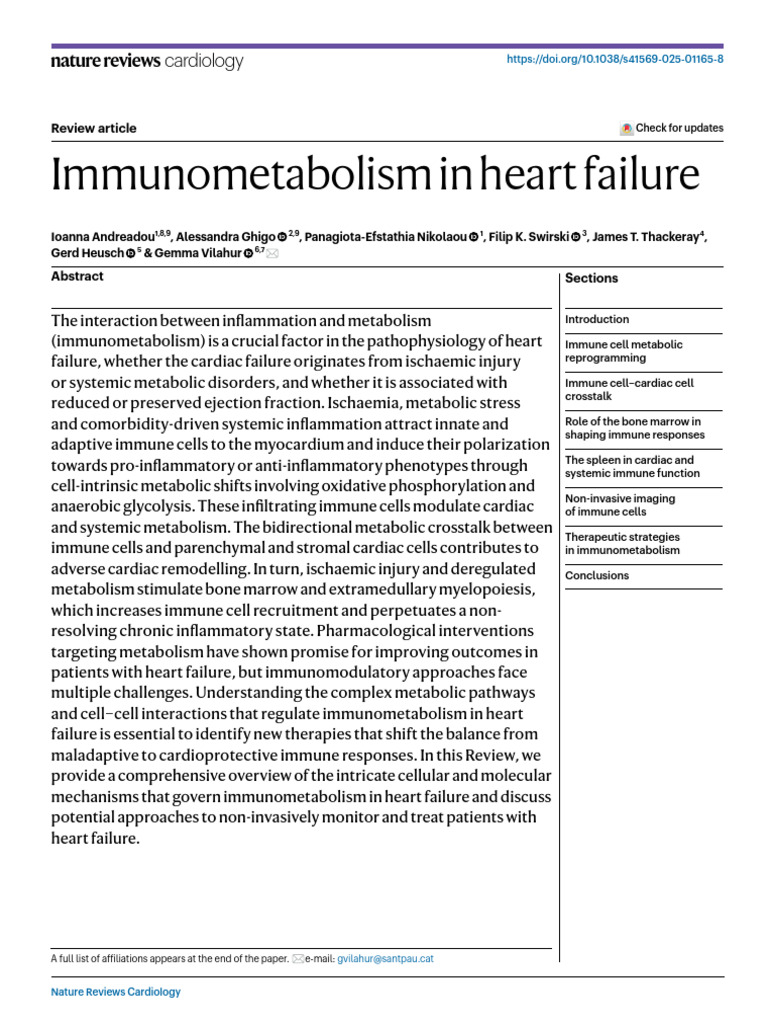 Immunometabolism in Heart Failure - Nature Reviews 2025 Upload Tri Do | PDF