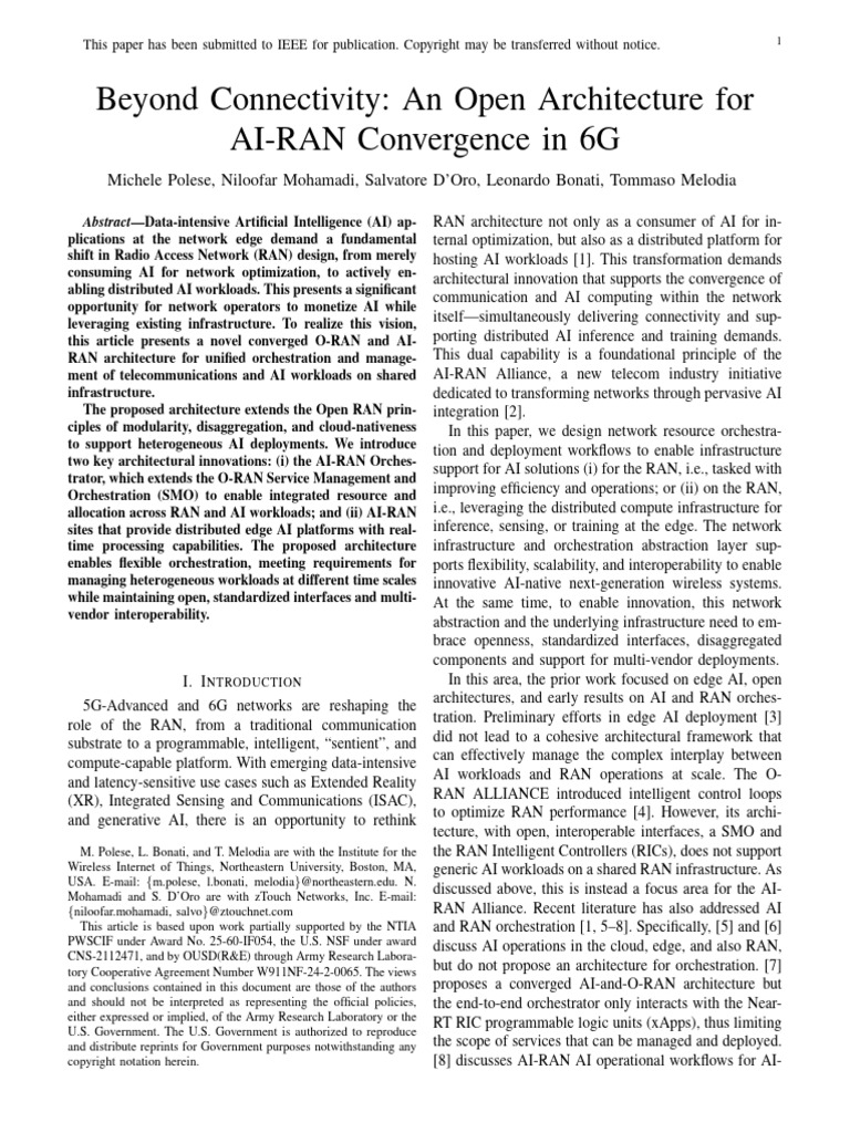 An Open Architecture For AI-RAN Convergence in 6G | PDF | Artificial ...