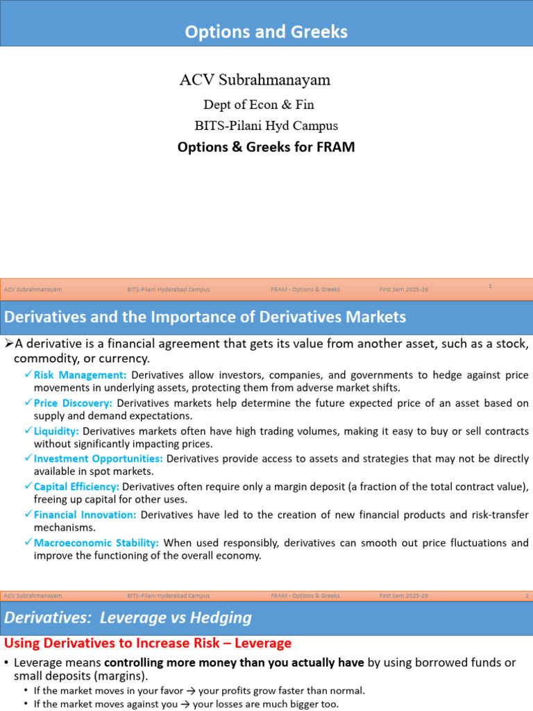 Options & Greeks For FRAM | PDF | Derivative (Finance) | Option (Finance)