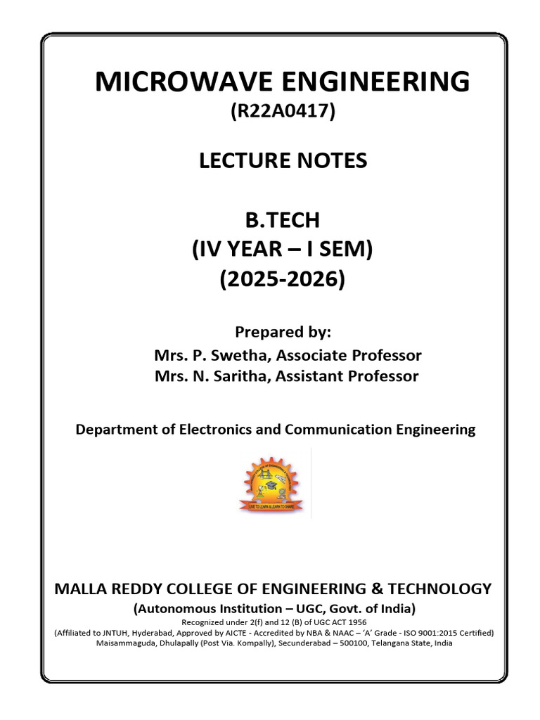 Microwave Engineering Lecture Notes | PDF | Waveguide | Microwave