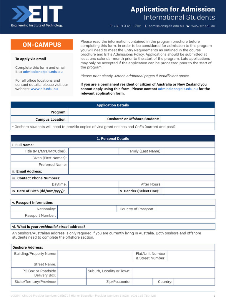 International Student Admission Application | PDF