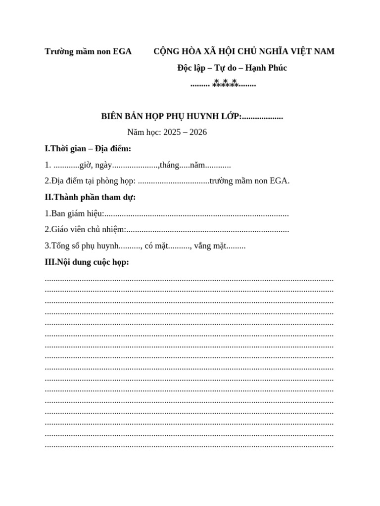 Biên Bản Họp Phụ Huynh | PDF