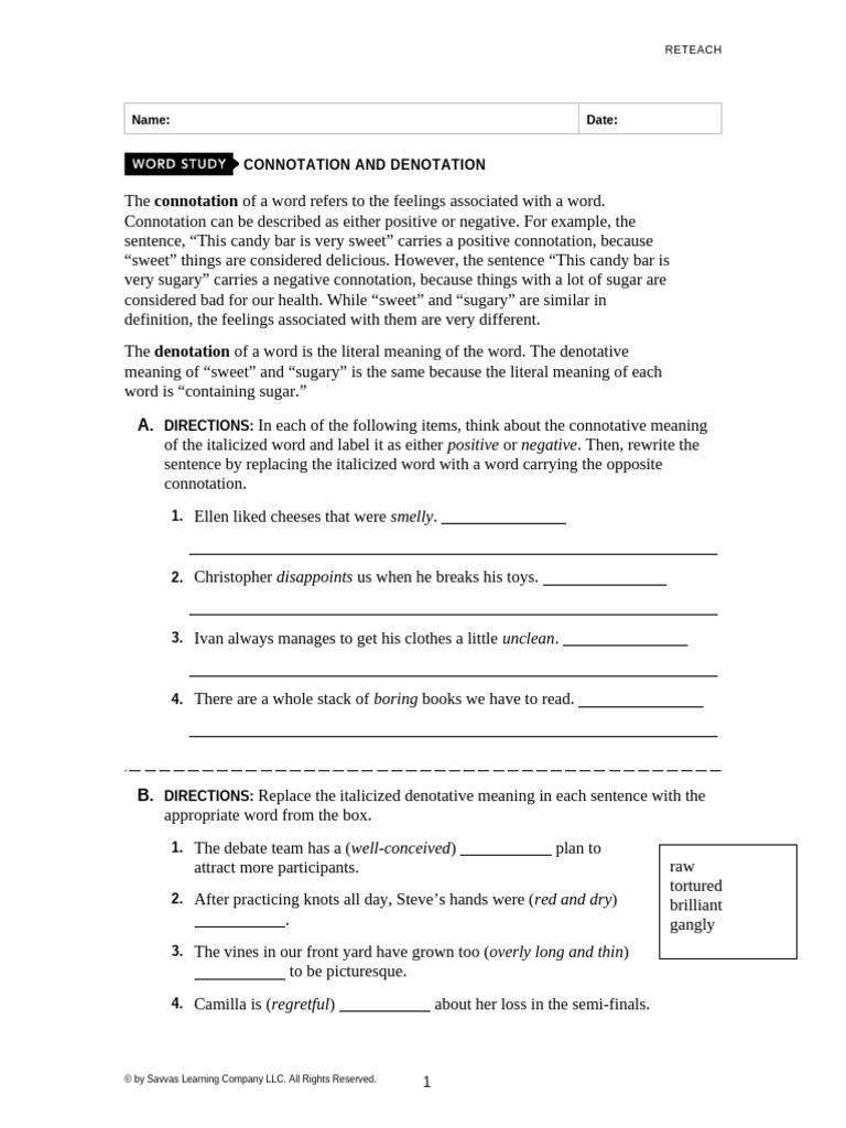 Connotation vs. Denotation Guide | PDF | Grammar | Linguistics