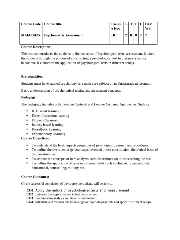Psychometric Assessment Course Overview | PDF | Validity (Statistics ...