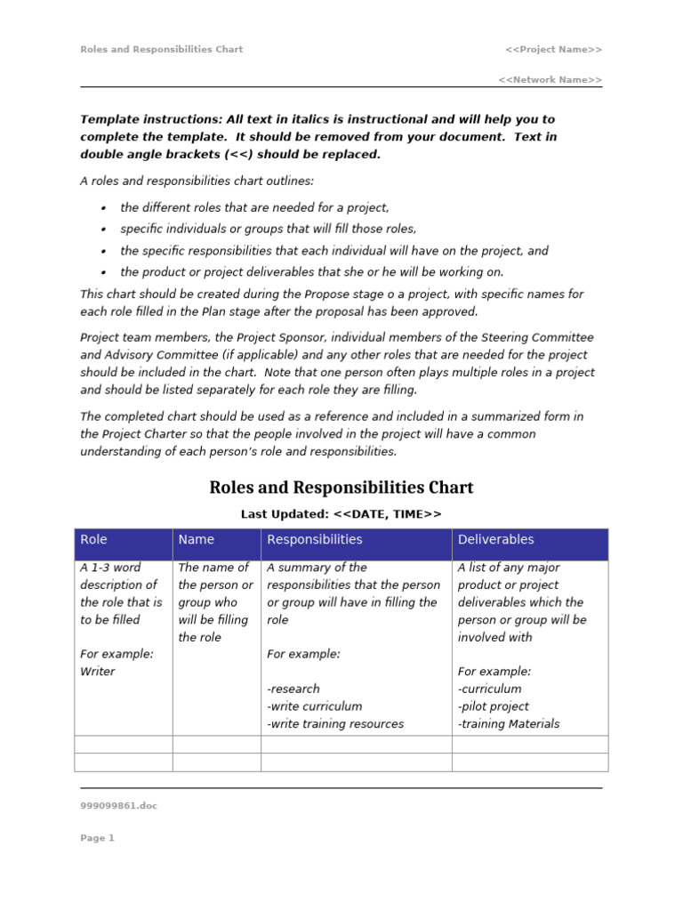 Project Roles and Responsibilities Chart | PDF | Writing | Written ...