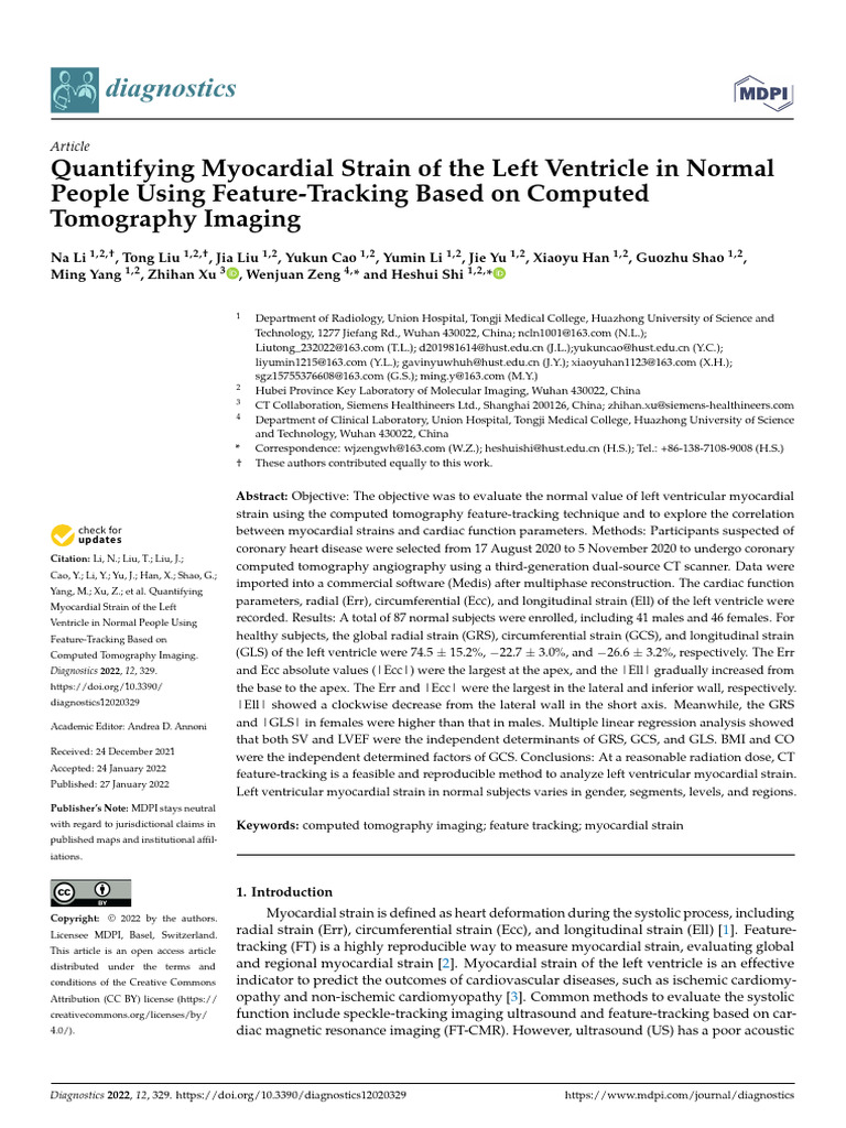 Myocardial Strain in Healthy Adults via CT | PDF