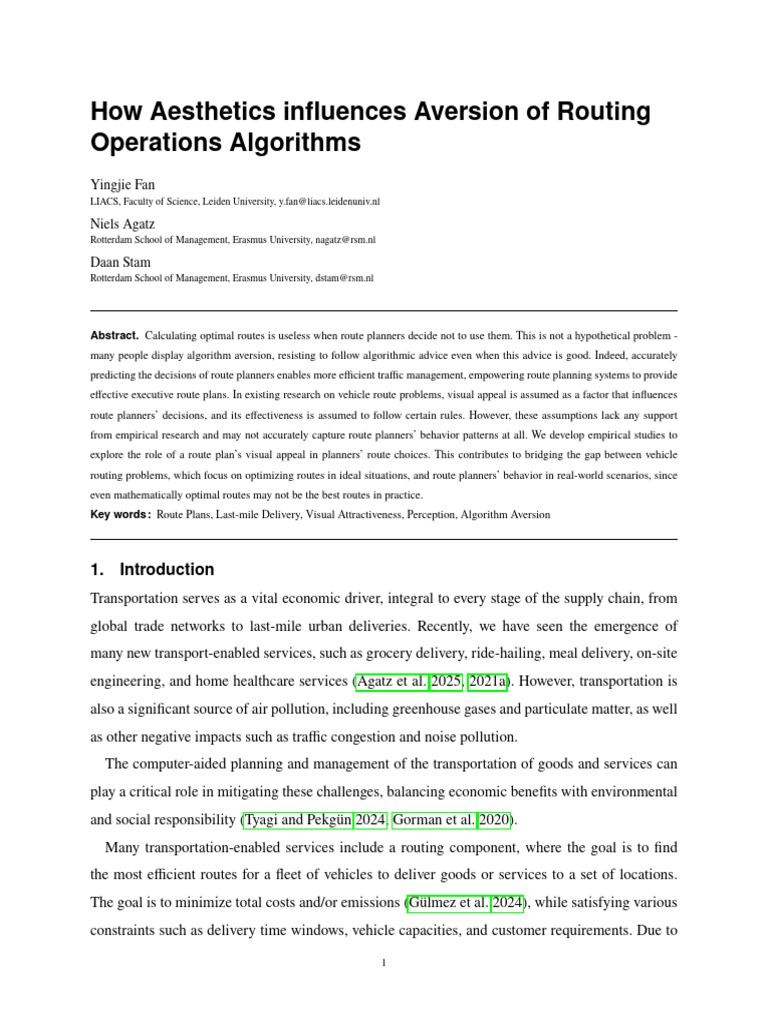 Aesthetics and Algorithm Aversion in Routing | PDF | Aesthetics | Bias