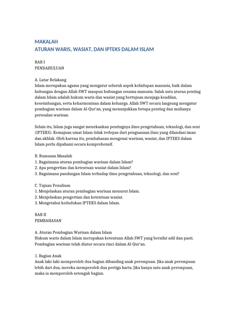 Waris dan Wasiat dalam Islam | PDF