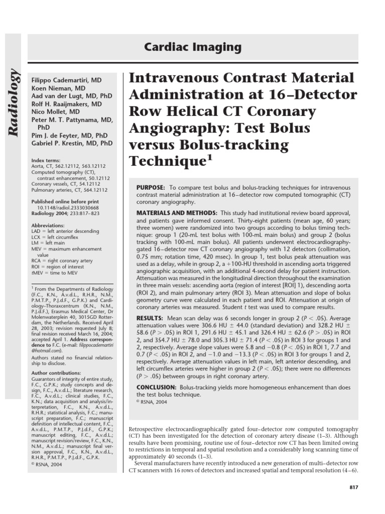 CT Coronary Angiography: Bolus Techniques | PDF | Ct Scan | Aorta