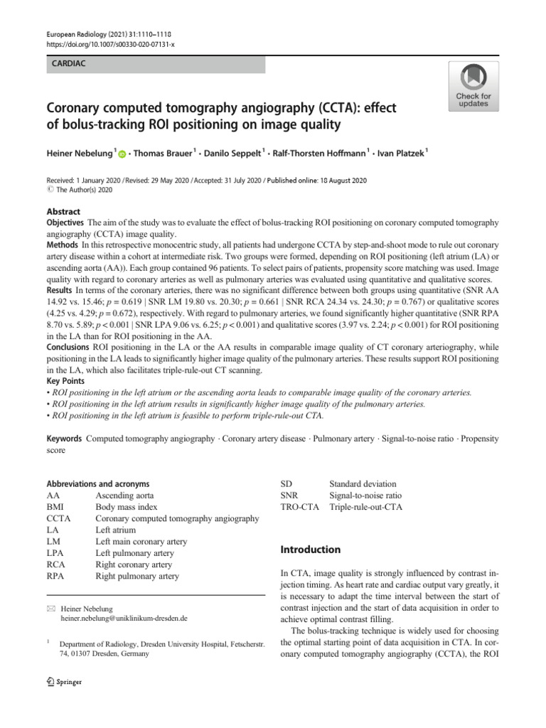 CCTA ROI Positioning Impact on Image Quality | PDF | Medical Equipment ...