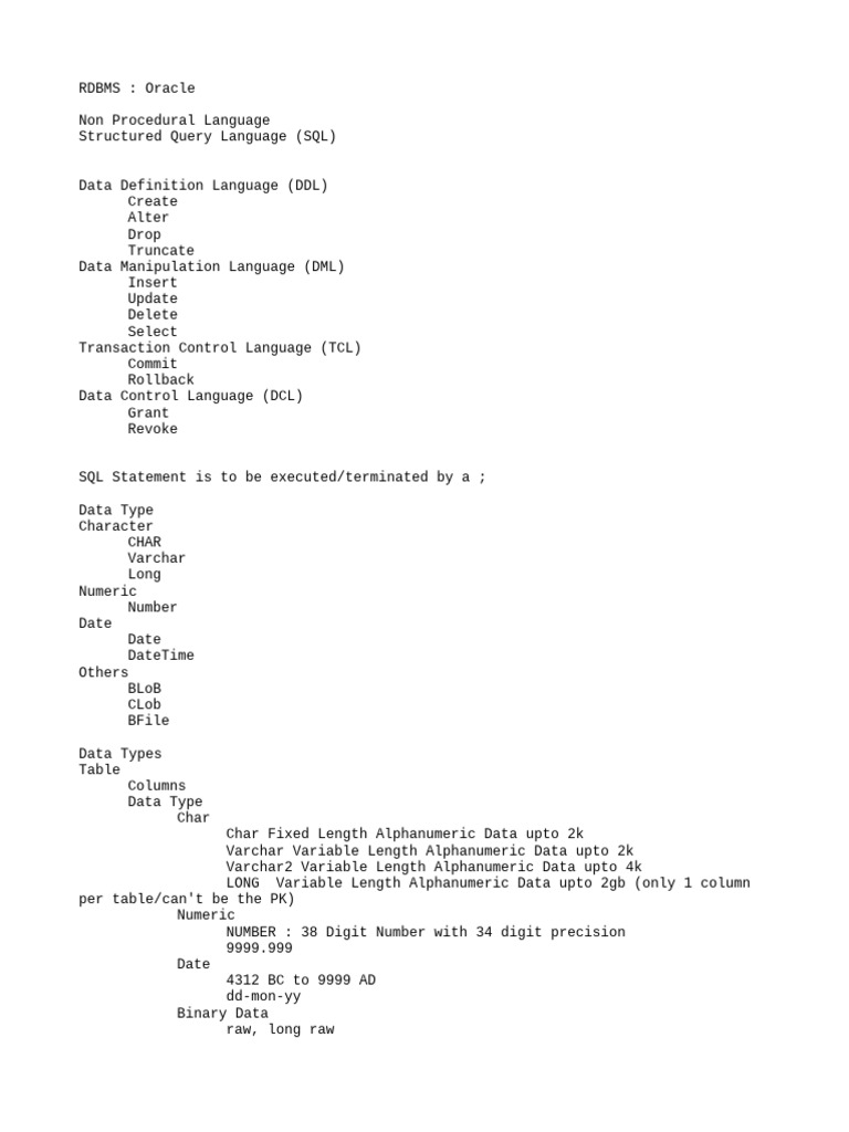 Oracle RDBMS SQL Language Overview | PDF