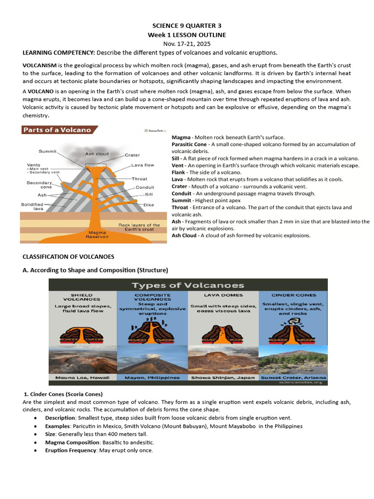 Types of Volcanoes and Eruptions | PDF | Volcano | Lava