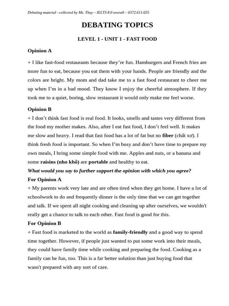 Debating Topics: Fast Food to Family | PDF | Dieting | Sibling