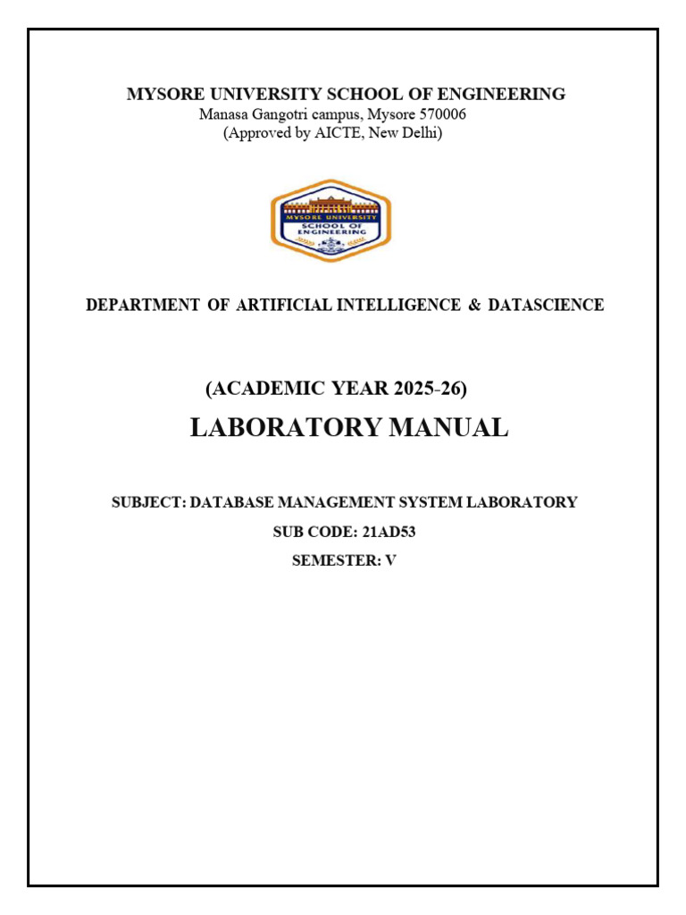 DBMS Laboratory Manual for AI & Data Science | PDF | Databases ...