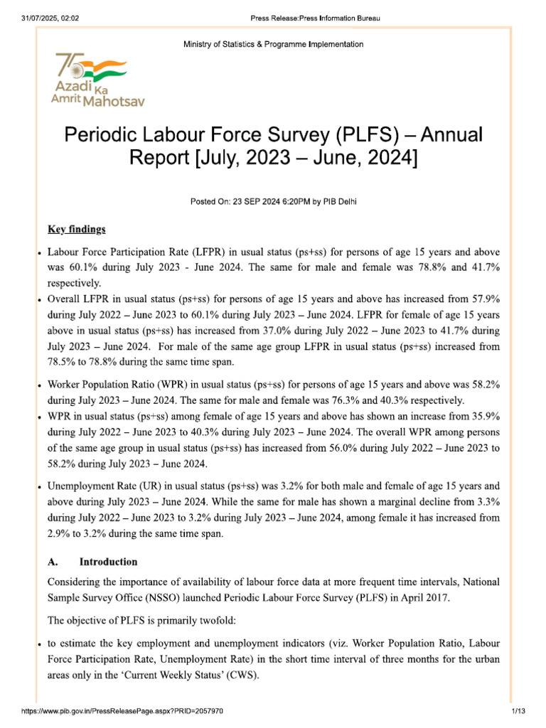 Periodic Labour Force Paper | PDF