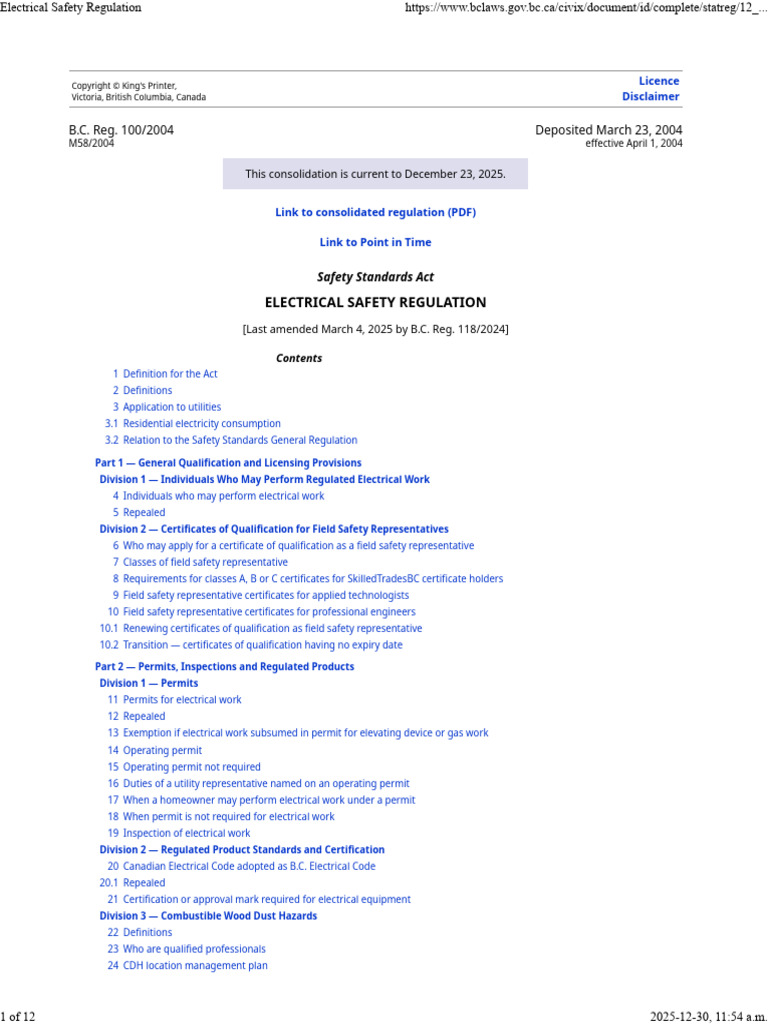 B.C. Electrical Safety Regulation Guide | PDF | Fuse (Electrical ...