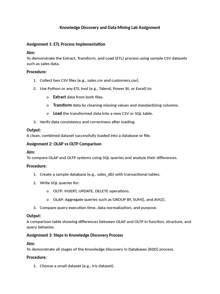 Data Mining and ETL Lab Assignments | PDF | Statistical Classification ...