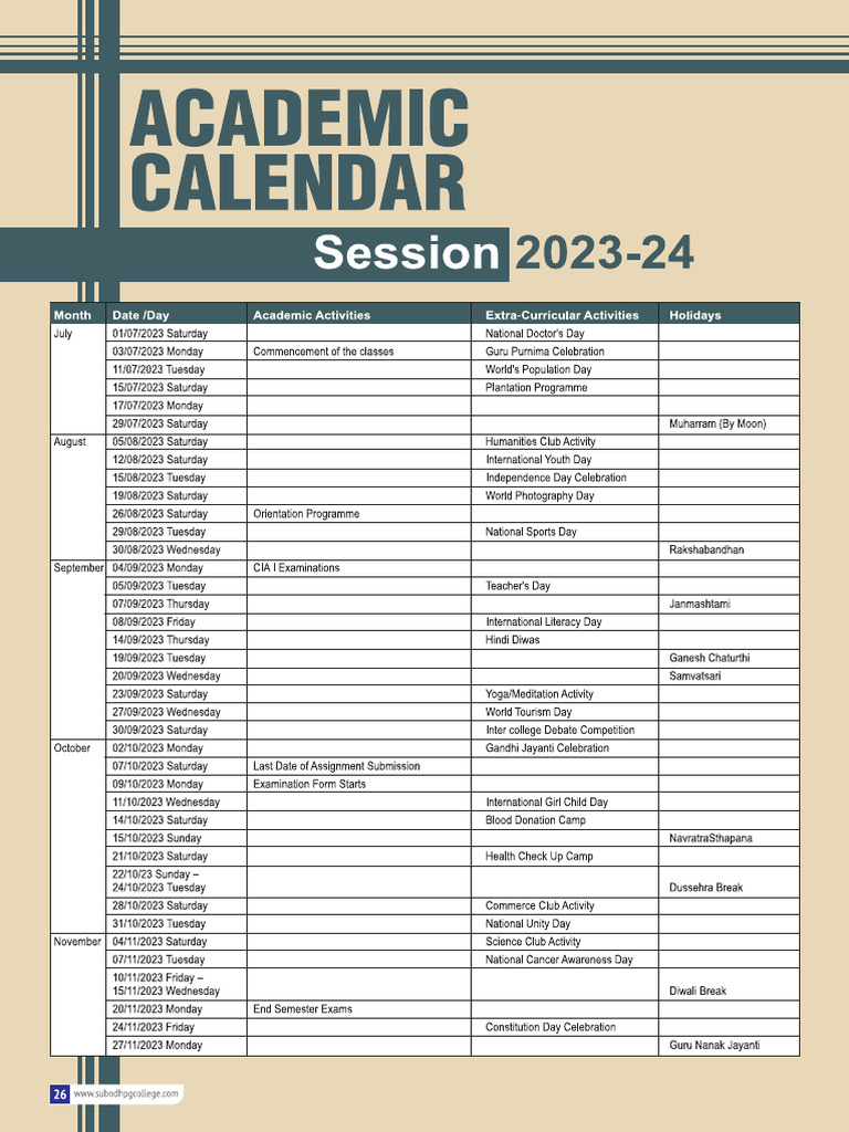 Academic Calendar2023 24 | PDF
