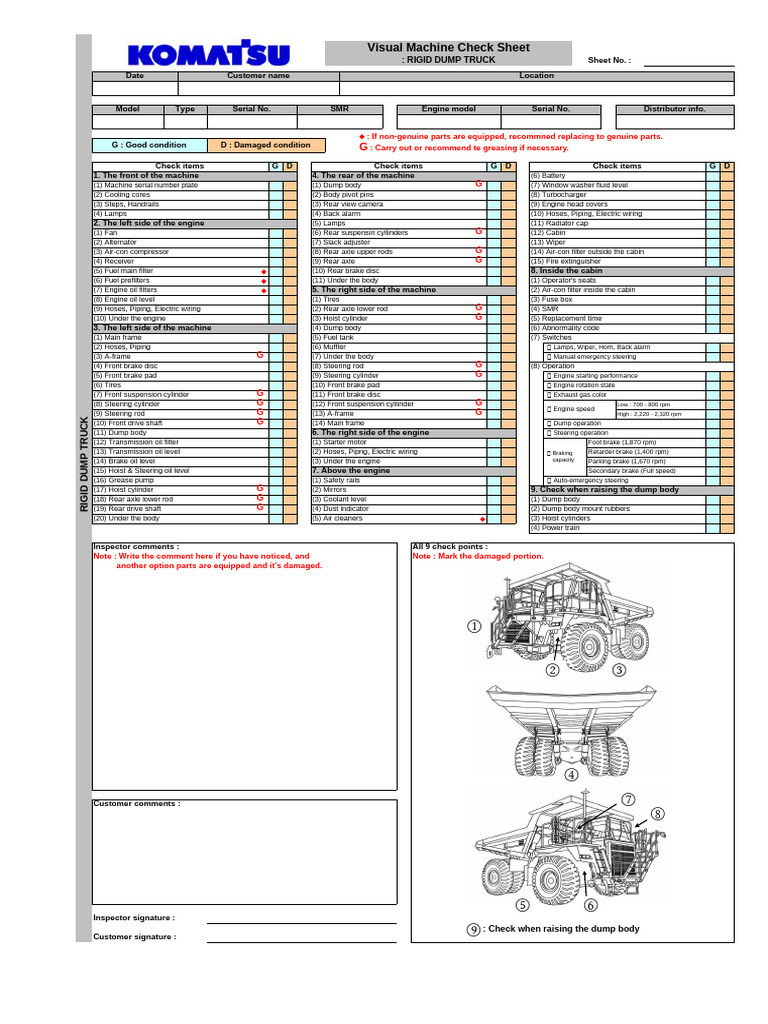 Rigid Dump Truck Inspection Checklist | PDF | Truck | Brake