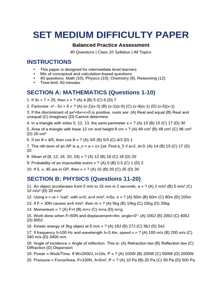 Class 10 Balanced Assessment Paper | PDF | Chemical Compounds | Ion