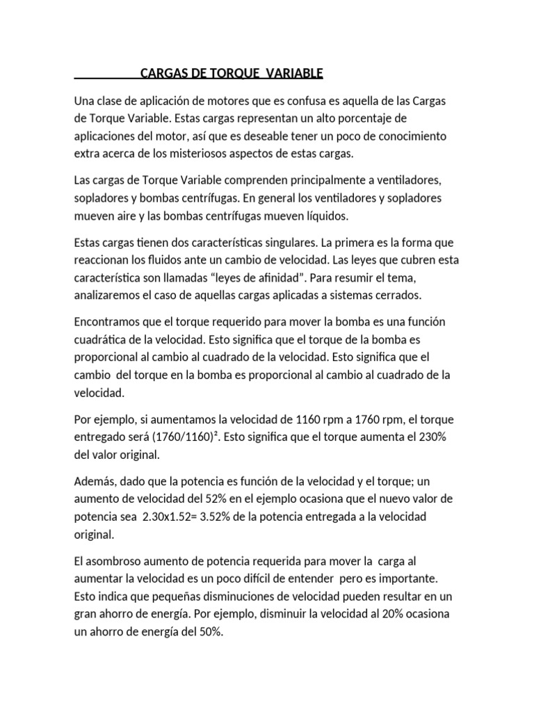 Cargas de Torque Variable | PDF | Poder (Física) | Bomba