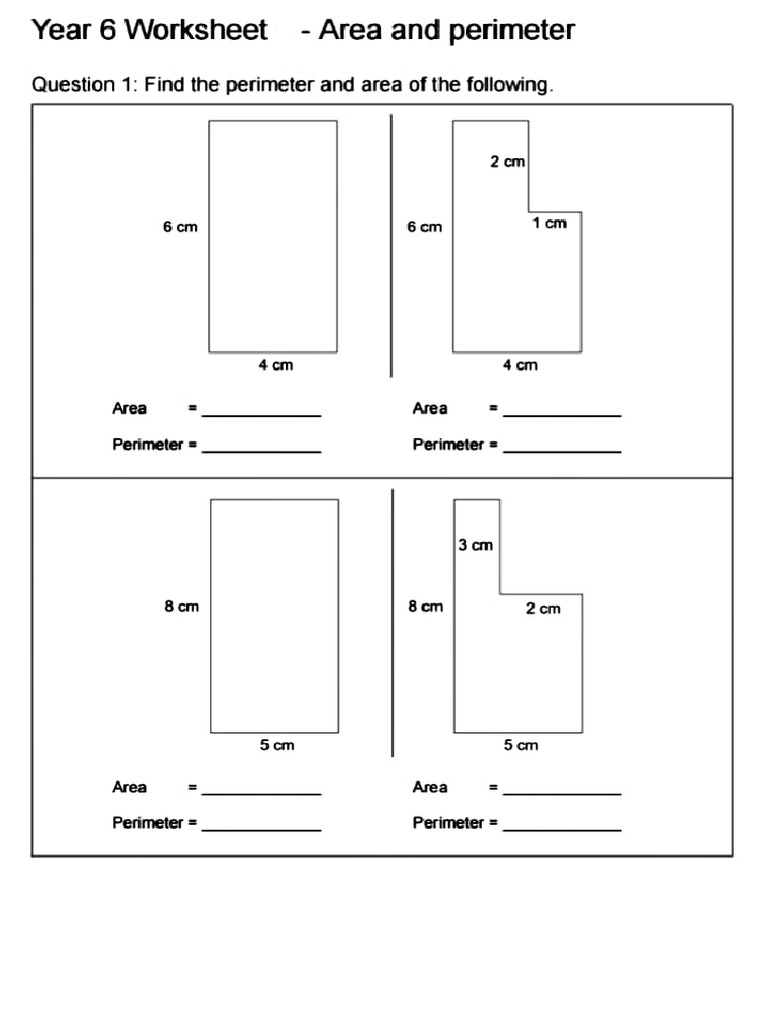 Worksheet Area and Perimeter | PDF
