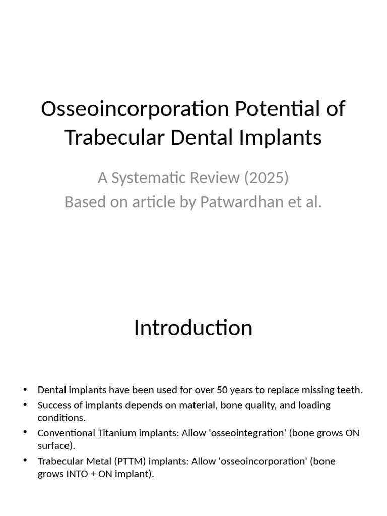 Trabecular Dental Implants Review | PDF | Dental Implant | Bone