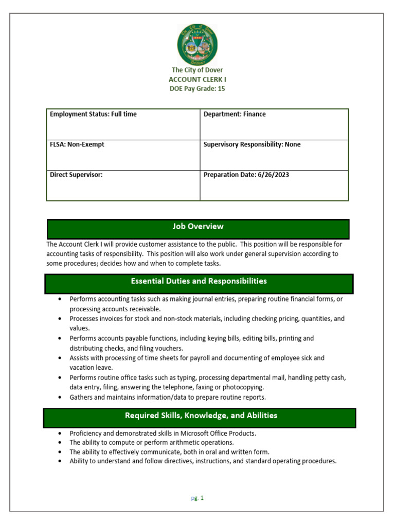 Dover Account Clerk Job Descriptions | PDF | Mail | Accounts Payable