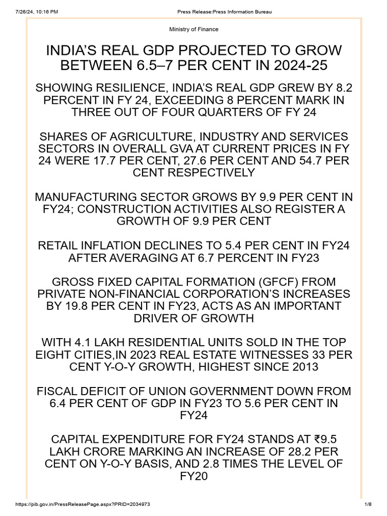 India's GDP Growth and Economic Outlook 2024 | PDF | Government Budget ...