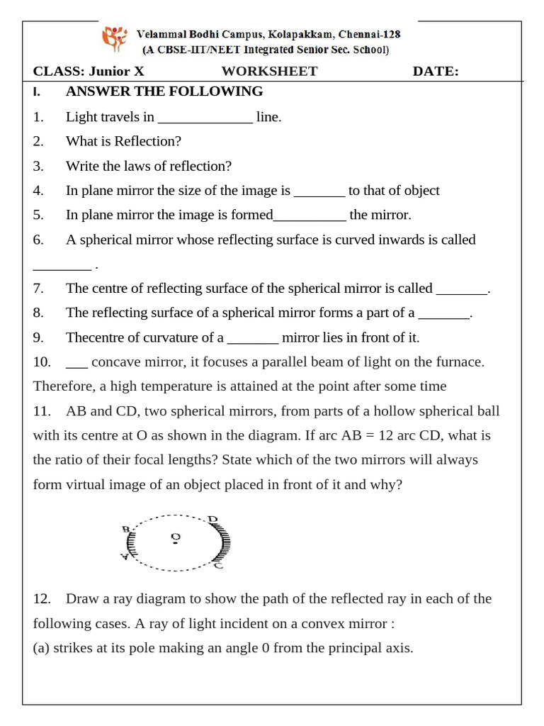 Junior Worksheet on Light and Mirrors | PDF | Mirror | Optics