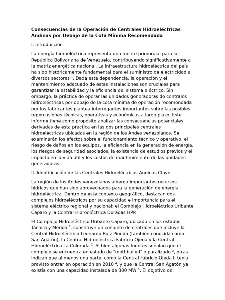 Consecuencias de operar hidroeléctricas bajo cota mínima | PDF ...