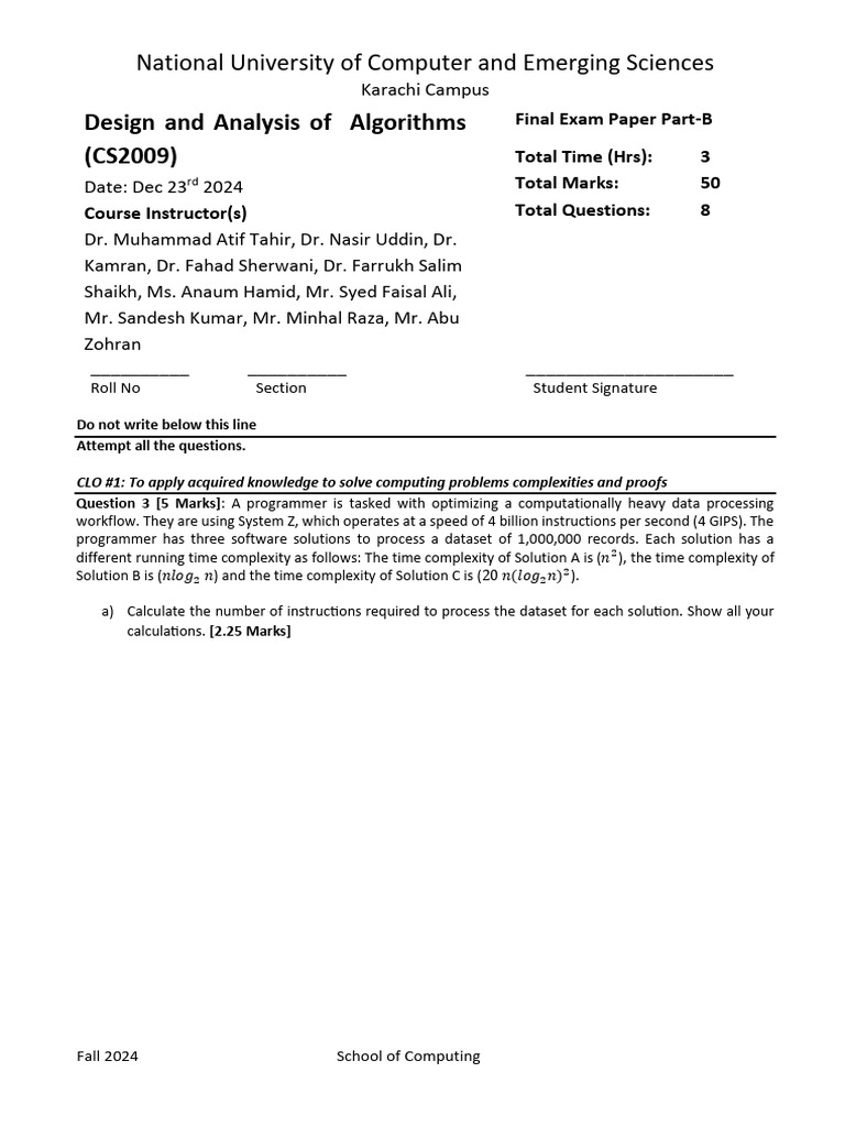 Fall 2024 Computing Exam: Algorithm Analysis | PDF | Dynamic ...