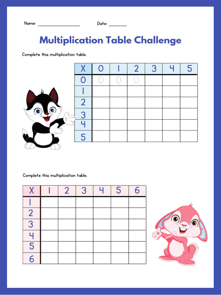 Multiplication Table Completion Exercise | PDF