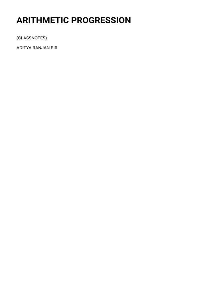 Arithmetic Progression (Class Notes) . | PDF