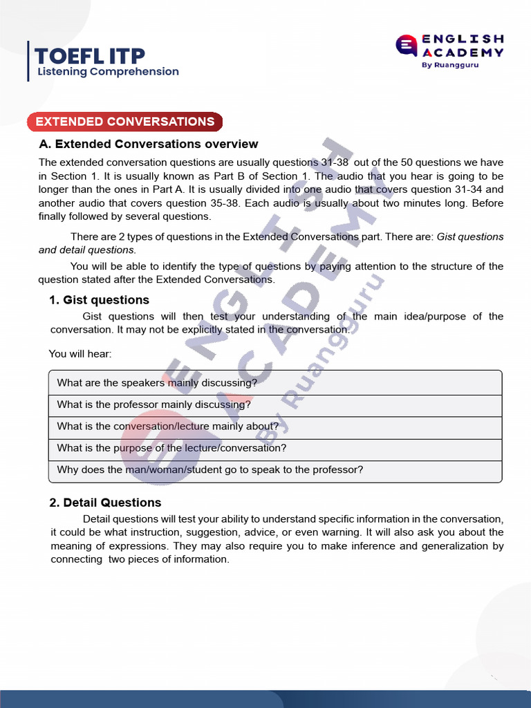 TOEFL ITP Listening: Extended Conversations Guide | PDF | Reading ...