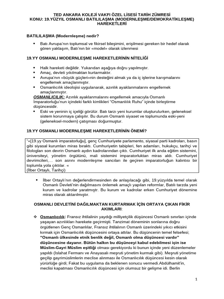 19.yuzyil Osmanli Batililasma Hareketleri | PDF