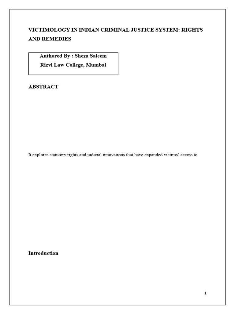 Victimology in Indian Justice System | PDF | Restorative Justice | Crimes