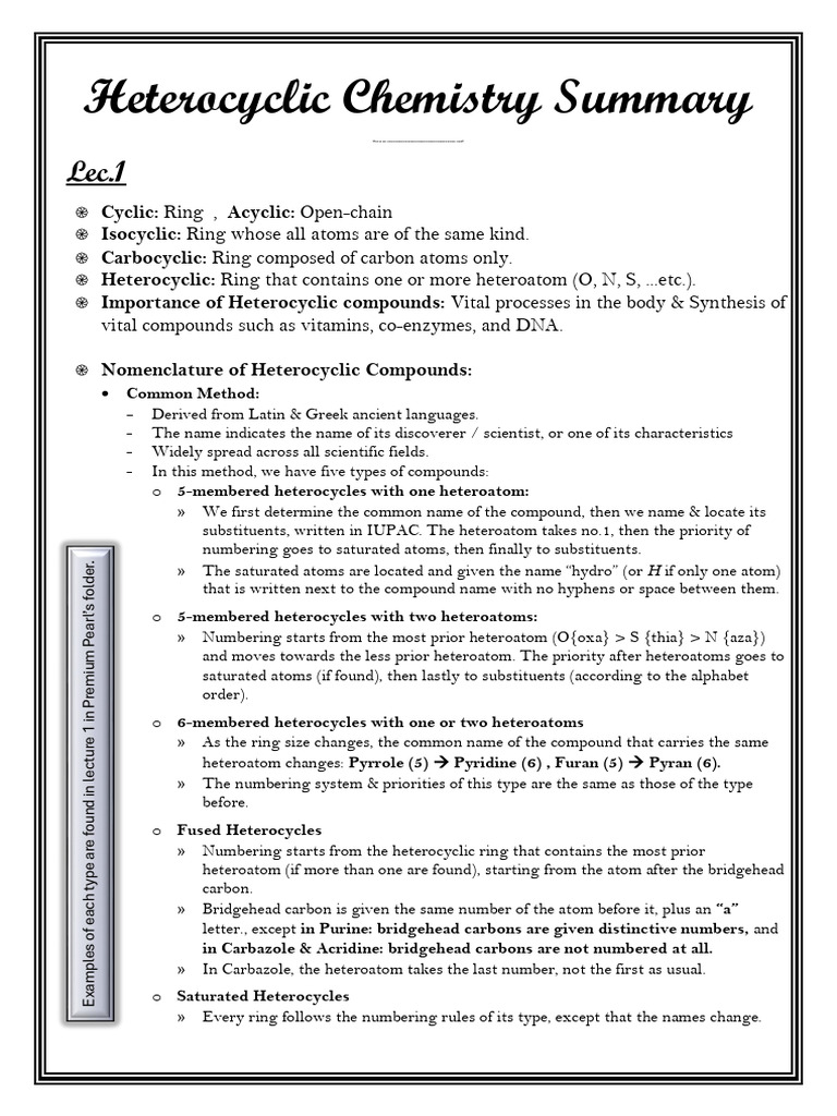 Heterocyclic Chemistry Overview | PDF | Heterocyclic Compound | Molecules