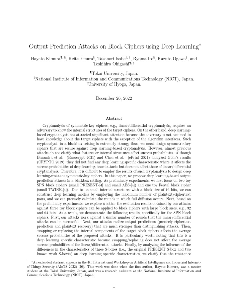 Deep Learning Attacks on Block Ciphers | PDF | Cryptanalysis | Secure ...