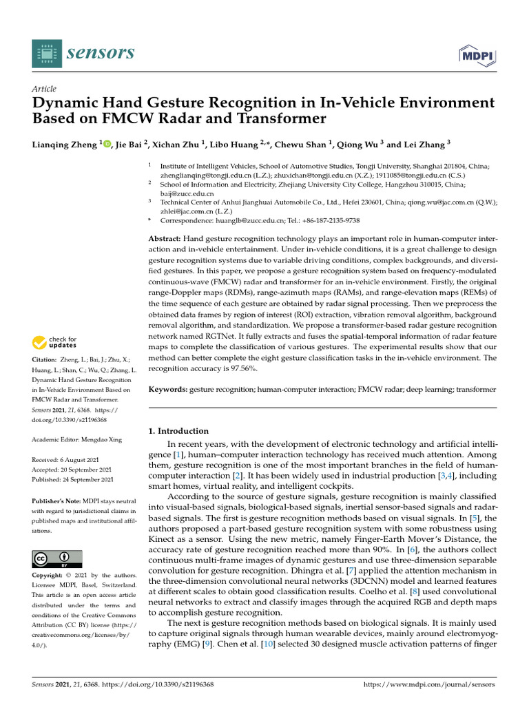 Dynamic Hand Gesture Recognition I | PDF | Radar | Accelerometer