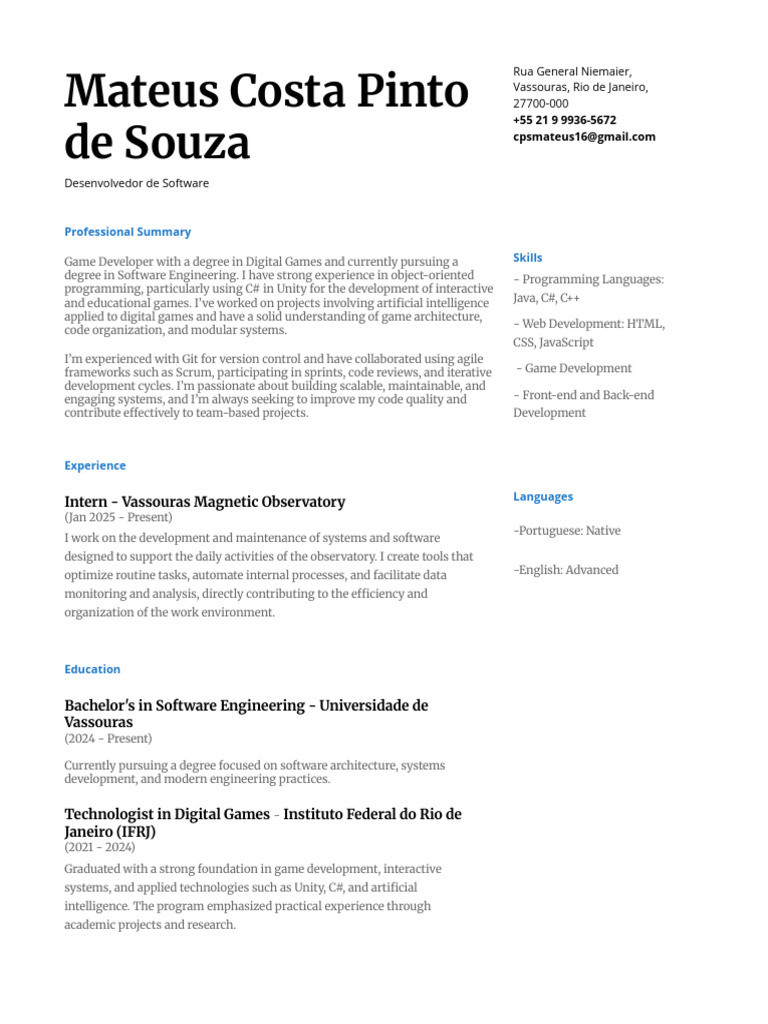 Mateus Costa Pinto de Souza | PDF | Machine Learning | Software Development