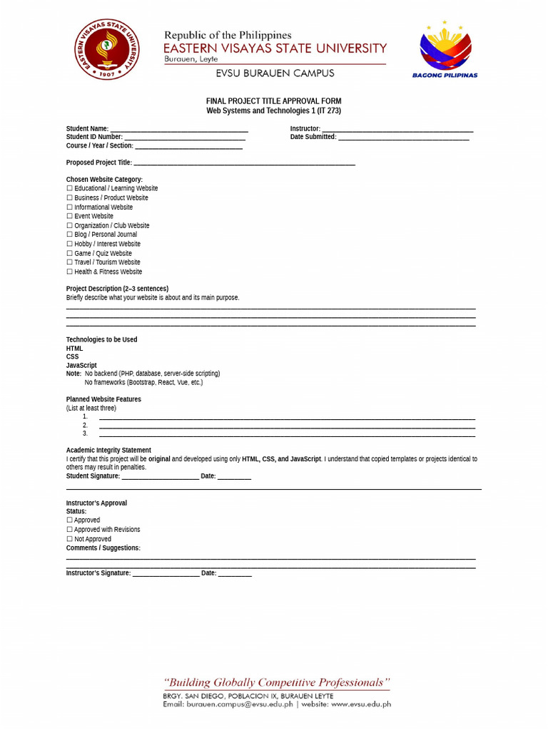 Final Project Title Approval Form | PDF | Websites | Java Script