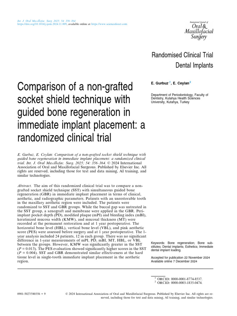 Q1 - Comparison of A Non-Grafted Socket Shield Technique With Guided ...